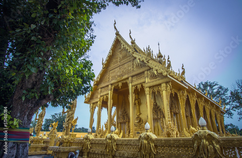 Bangkhla,Chachoengsao Province,Thailand on September 8,2018:Beautiful golden chapel of Wat Paknam Jolo