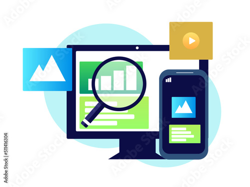 パソコンスマホ アプリ ソフト 動画 写真 グラフ ファイル システム 設定 ベクターイラスト