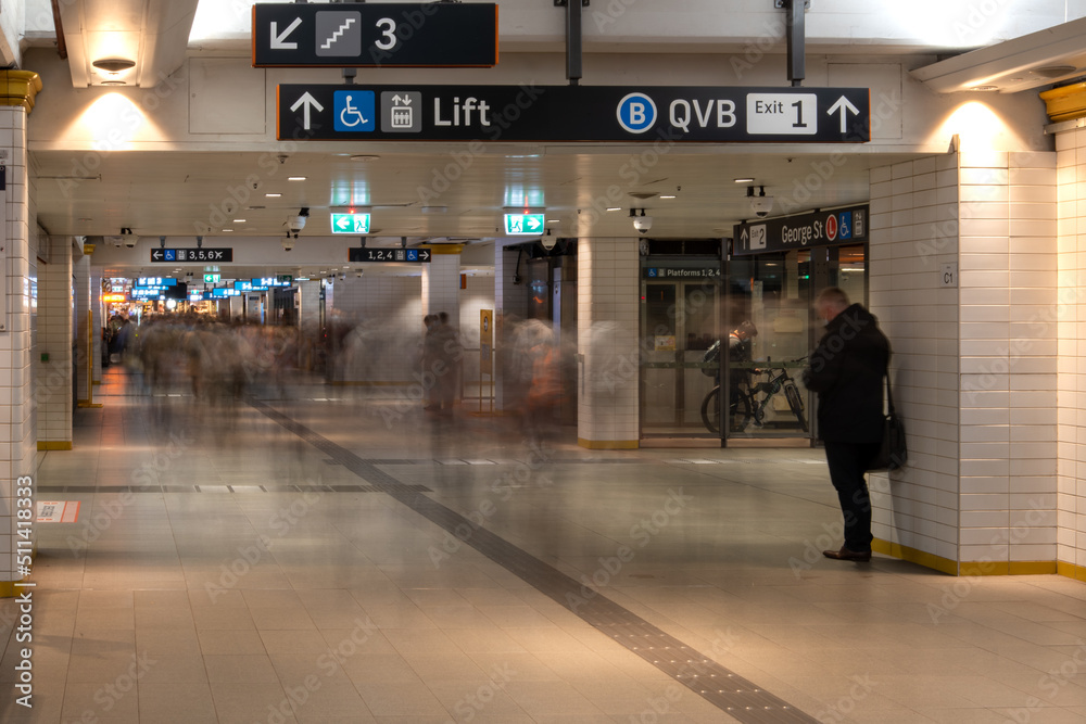 Concourse at Town Hall Station, Sydney with commuters Concourse at Town Hall Station, Sydney with commuters
