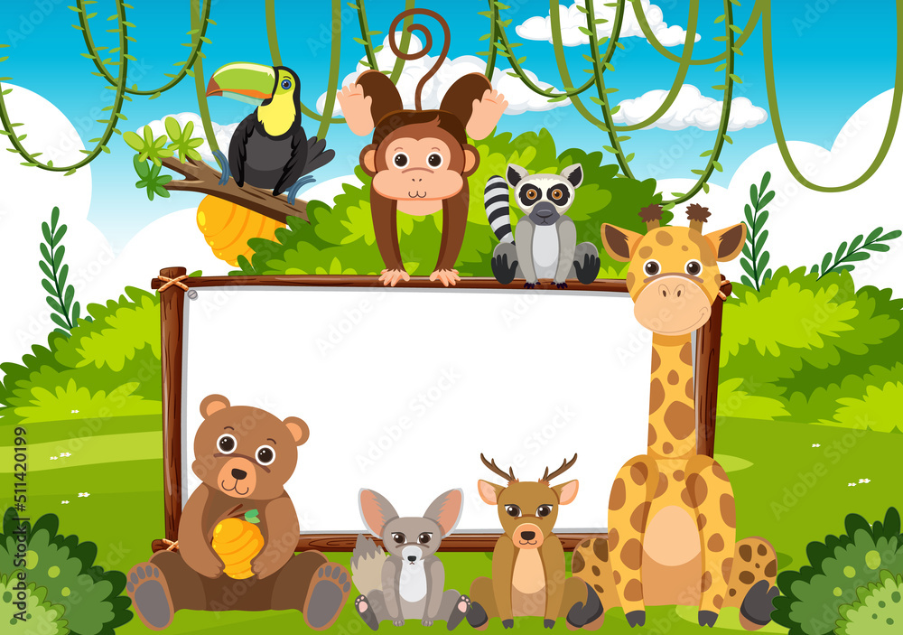 Naklejka premium Blank board with wild animals