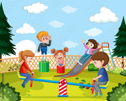 Happy children playing at playground