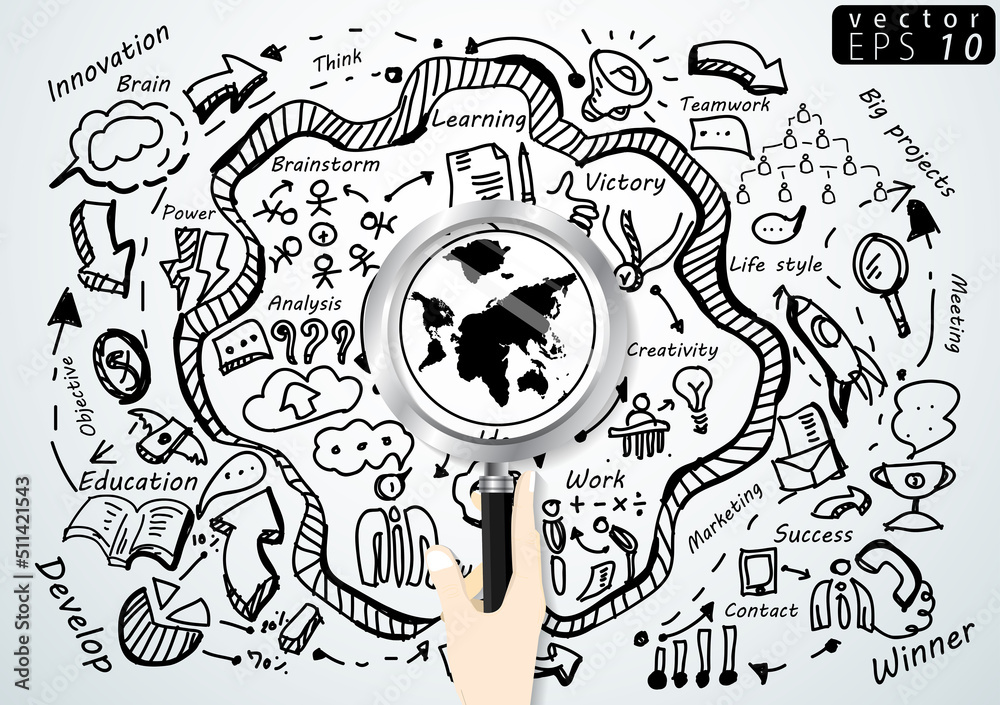 Illustration business.design modern  idea and concept think creativity. for brainstorm,Social network,success,plan,think,search,analyze,communicate, futuristic idea innovation technology.