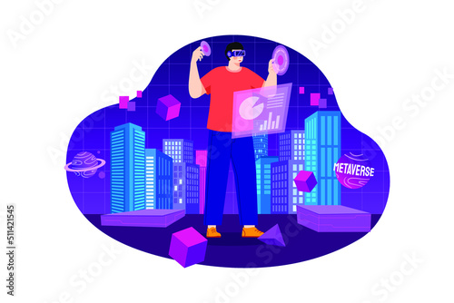 Man experiencing metaverse city