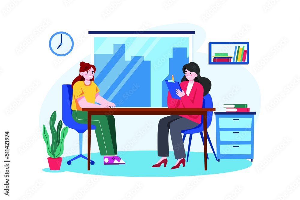 Employee Interview Illustration concept. Flat illustration isolated on white background.