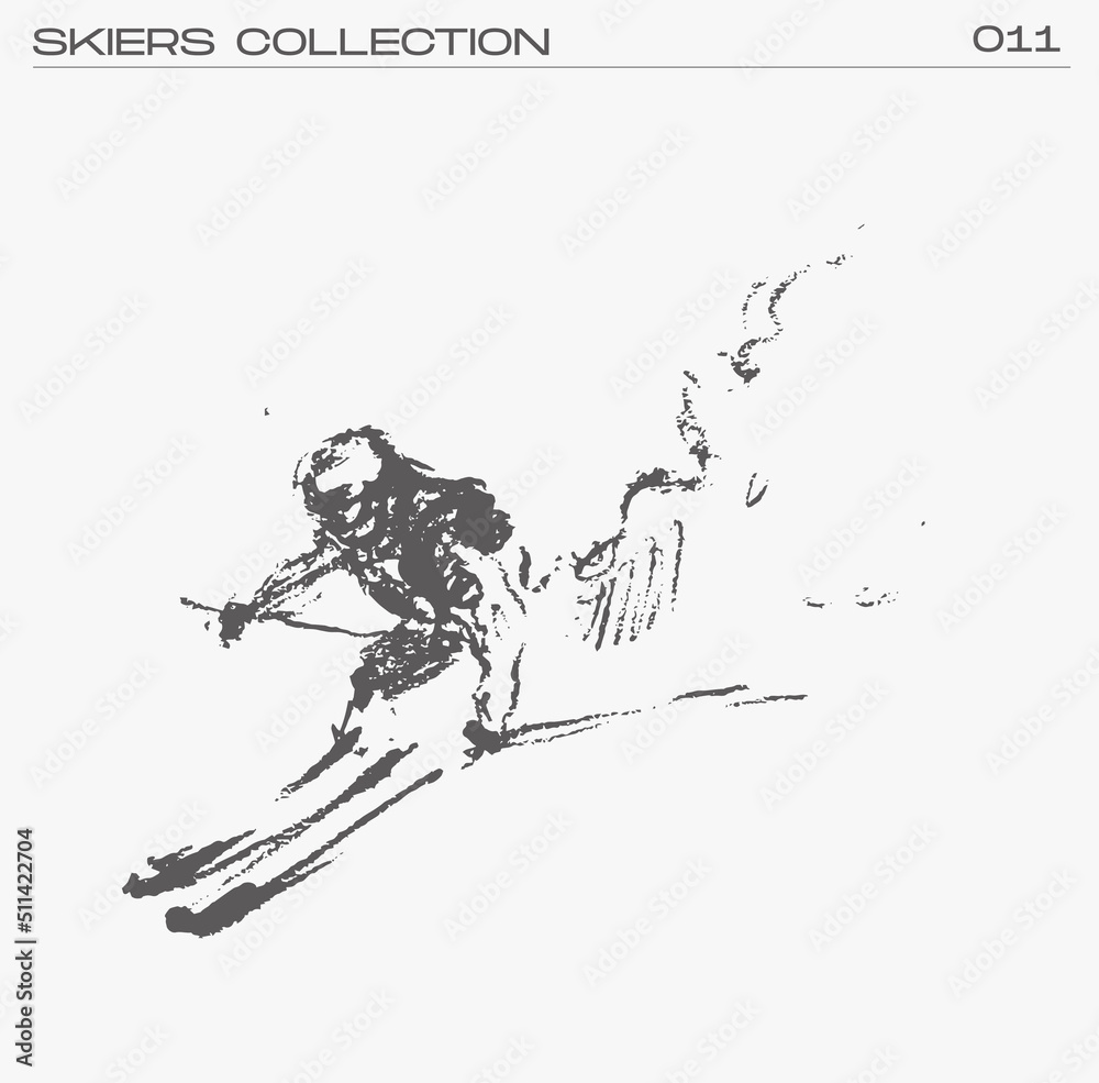 Obraz premium Skier going down the mountain, vector illustration