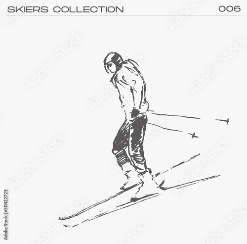 Skier going down the mountain, vector illustration