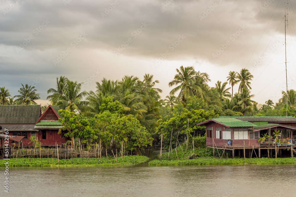 Overcast sky during sunset along Tha Chin river(Maenam Tha Chin),Nakhon Pathom,Thailand