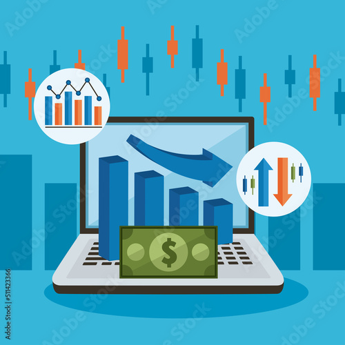 stock market in laptop