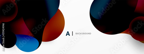 Flowing geometric shapes minimalist abstract background. Round shapes and circles. Wallpaper for concept of AI technology, blockchain, communication, 5G, science, business