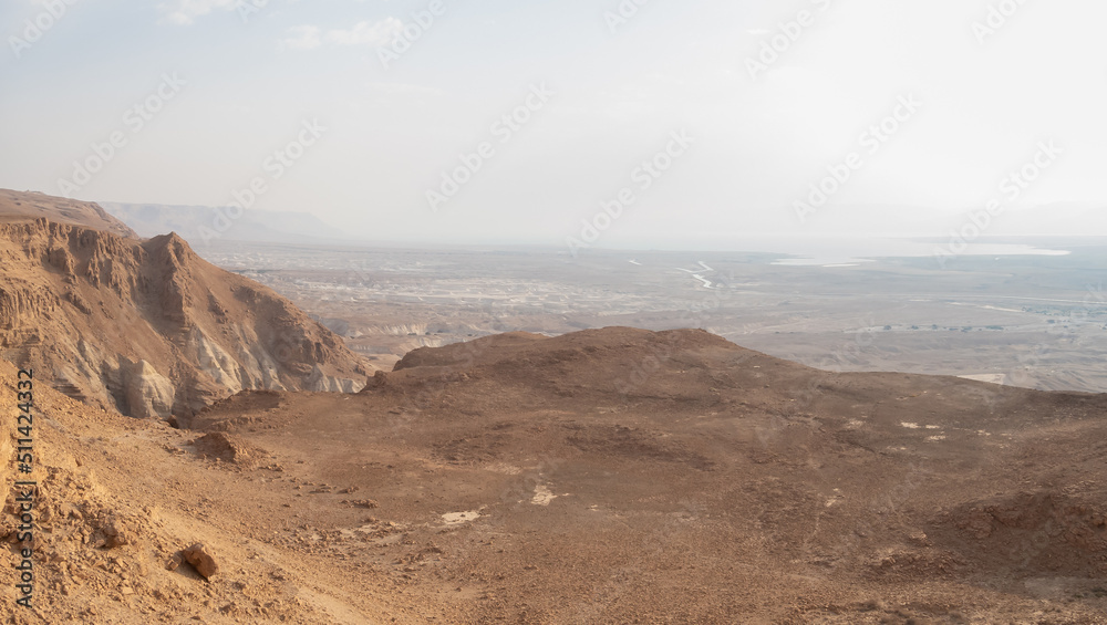 Stone  desert near the Rahaf stream, on the Israeli side of the Dead Sea, near Jerusalem in Israel