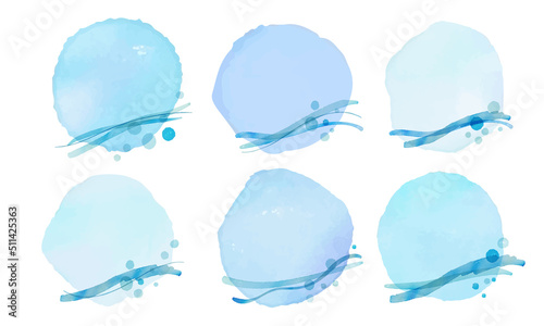 水彩画。水彩タッチのベクターフレーム。爽やか夏の波フレーム。Watercolor painting. Vector frame with watercolor touch. Fresh summer wave frame.