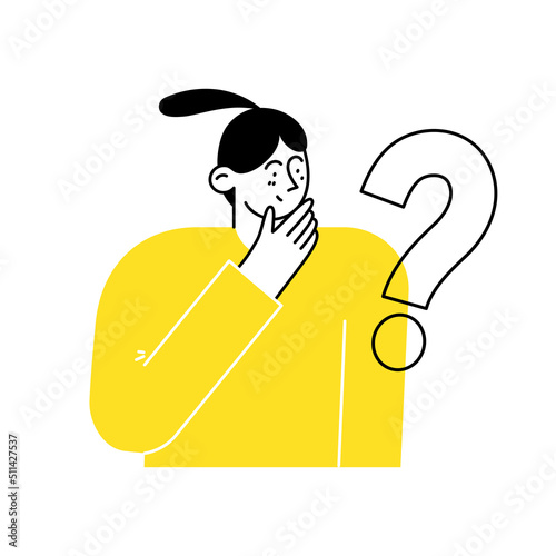 Female solving problem. Girl thinking - trying to find a solution.
