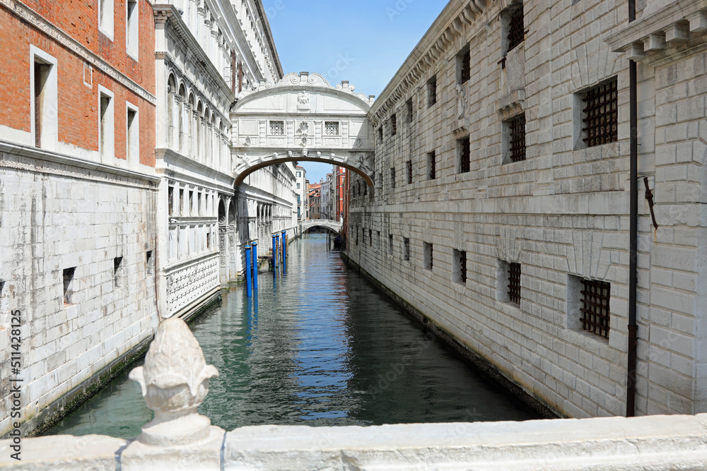 Famous Bridge of Sighs in Venice In Italy and navigable canal called RIO PALAZZO