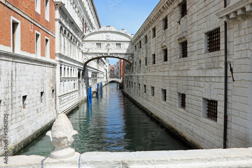 Famous Bridge of Sighs in Venice In Italy and navigable canal called RIO PALAZZO