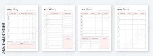 Meal Planner Printable Template. Food Planner Printable Template. Weekly meal planner, breakfast, lunch, dinner and snacks schedule template. 4 set of Meal & Food Planner Template. Planner Bundle.