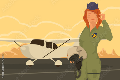 female war pilot and airplane