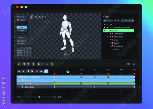 2d Сharacter animation software. interface (ui)