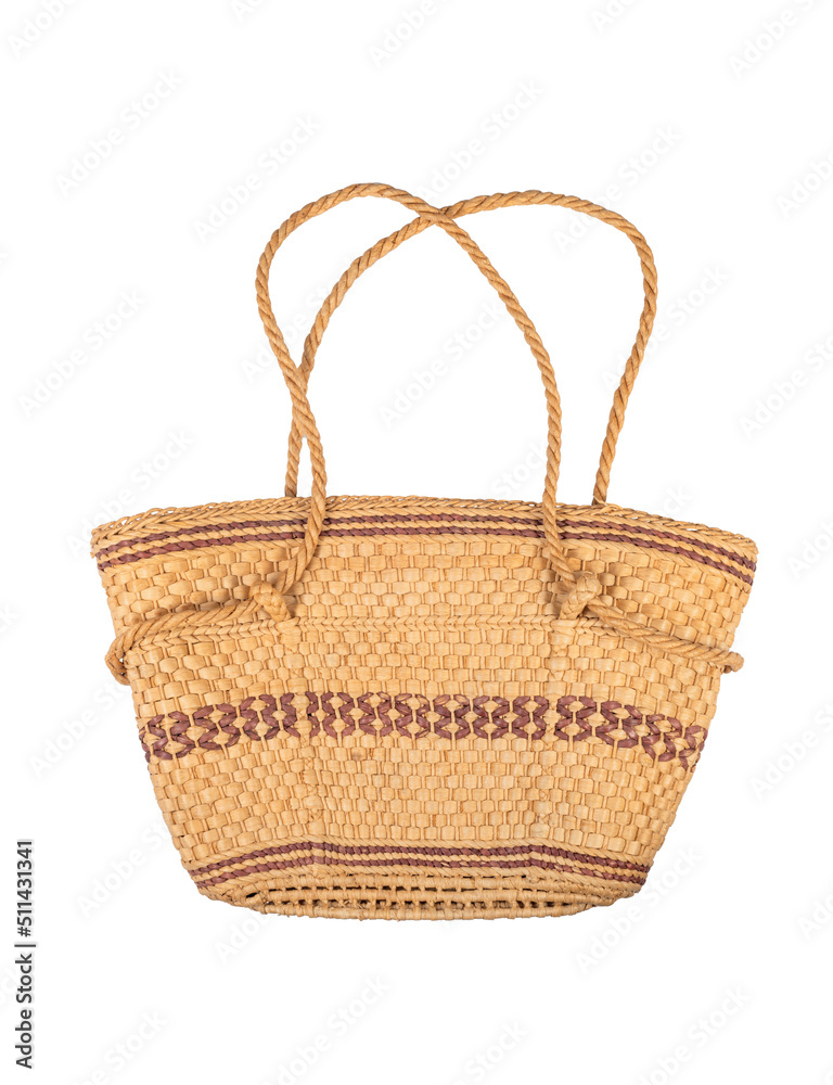 Retro Vintage Straw Bag on White Background. File with Clipping Path.