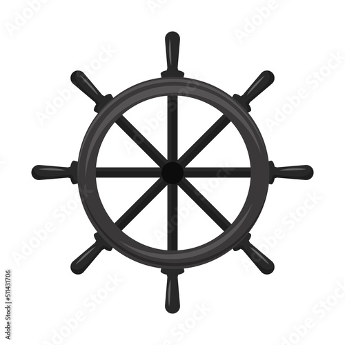 Ship steering wheel semi flat color vector object. Nautical decoration. Sailing ship helm. Full sized item on white. Simple cartoon style illustration for web graphic design and animation