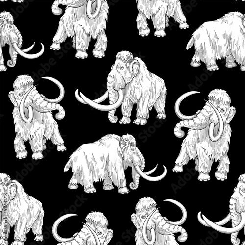 Repeated seamless pattern of a graphic mammoths