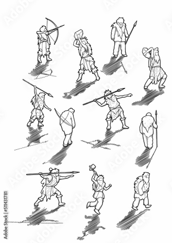 Collection of a graphic cavemen casting shadows
