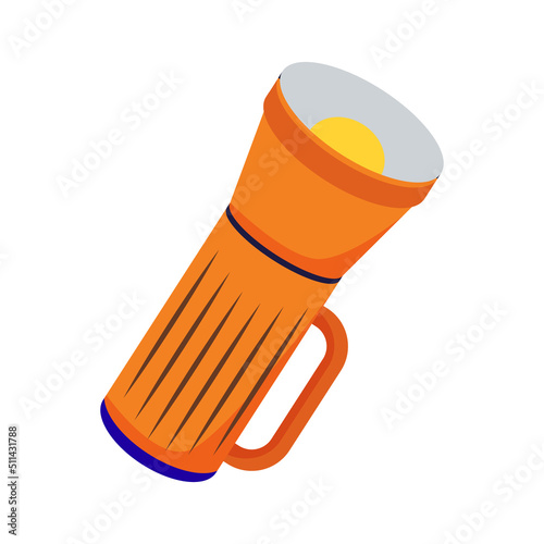 Vintage-style flashlight semi flat color vector object. Light source. Portable torch accessory. Full sized item on white. Simple cartoon style illustration for web graphic design and animation
