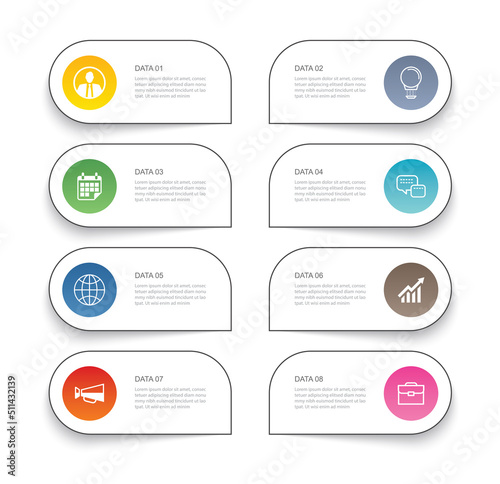 8 data infographics tab thin line index template. Vector illustration abstract square infographic background.