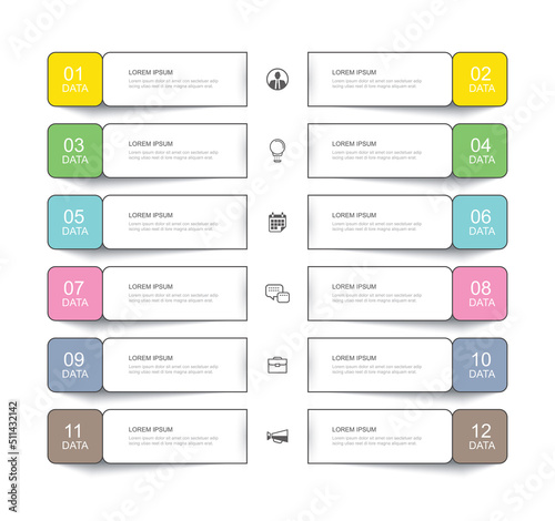 12 data infographics tab thin line index template. Vector illustration abstract square infographic background.