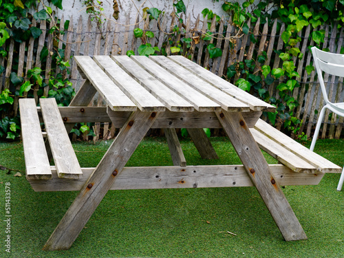 wooden garden wood lounge chair table  in home garden outdoor