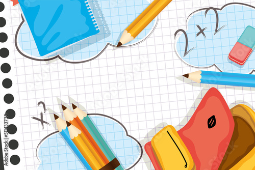 school supplies in frame