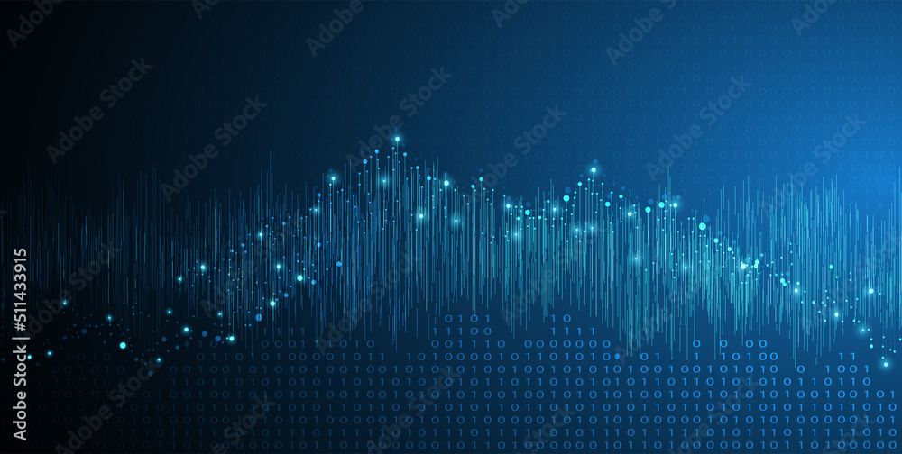 Big data network concept, internet connection, sound wave and wireless signal use business finance as abstract background image.