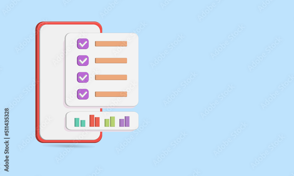 3D smartphone business icon vector illustration, chart infographic for economic and financial theme