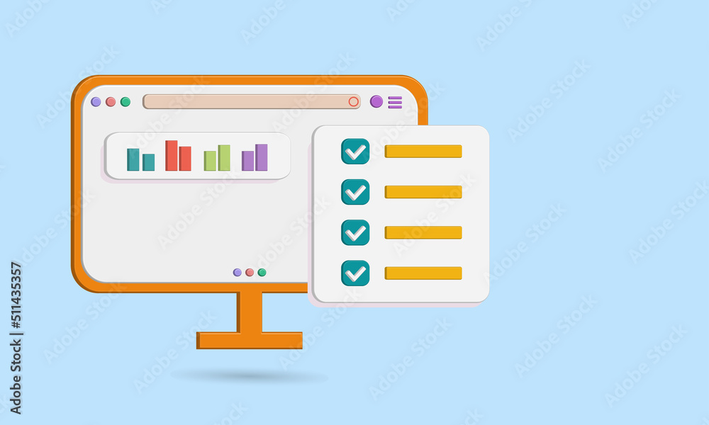 3D computer icons showing business activities with bar charts, economic and financial themes 3D computer icons showing business activities with bar charts, economic and financial themes