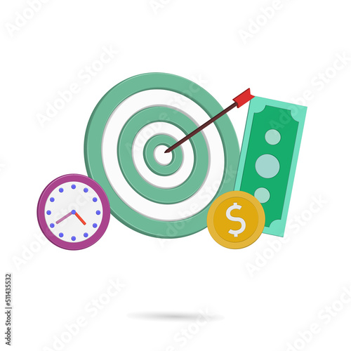 money, time and dart icon vector illustration with pink color best for your property decoration images, business and financial theme 