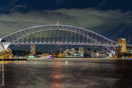 Photography Colourful Light show at night on Sydney Harbour NSW Australia