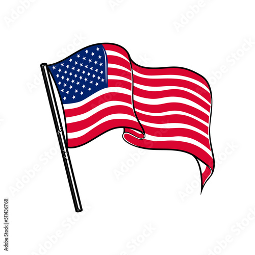 Illustration of american flag. Design element for poster, card, banner, sign, logo. Vector illustration