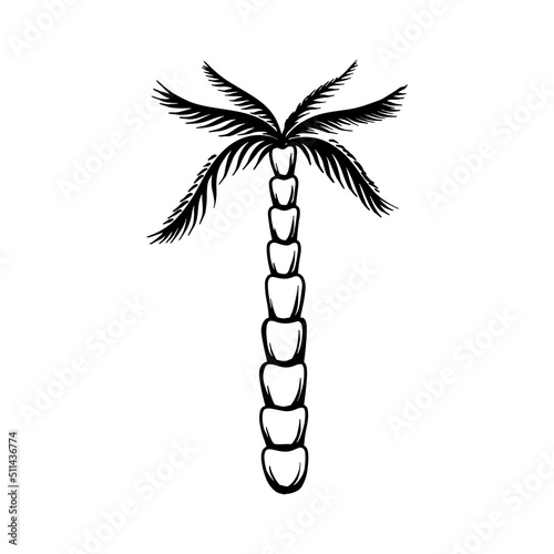 Illustration of palm in tattoo style. Summer theme. Design element for poster, card, banner, emblem, sign. Vector illustration