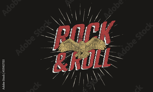 Eagle fly vector artwork design for t-shirt and others. Rock and roll graphic print design for apparel, stickers, posters and background. Music tour logo design.