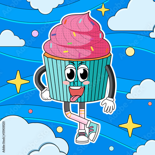 Funny cupcake cartoon character