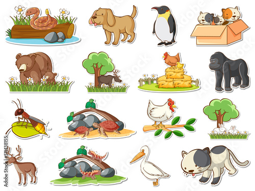 Sticker set of cartoon wild animals