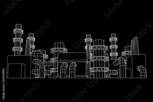 Industrial building factorie facilitie power plant. Wireframe low poly mesh