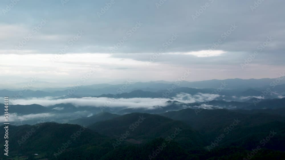 Top view Landscape of Morning Mist with Mountain Layer at north of Thailand Top view Landscape of Morning Mist with Mountain Layer at north of Thailand