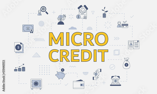 microcredit concept with icon set with big word or text on center