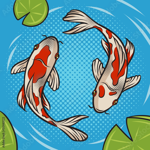 koi carp fish in water pop art retro vector illustration. Comic book style imitation.