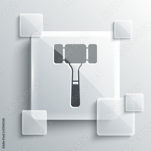 Grey Auction hammer icon isolated on grey background. Gavel - hammer of judge or auctioneer. Bidding process, deal done. Auction bidding. Square glass panels. Vector