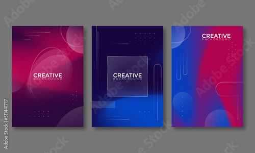 Set of blurred backgrounds with modern abstract blurred color gradient patterns. Templates collection for brochures, posters, banners, flyers and cards. Blue, pink and white. Vector illustration.