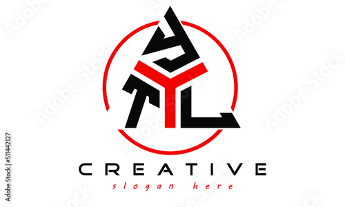 TYL three letter creative triangle shape in circle logo design vector template. typography logo | Letter mark logo | initial logo | wordmark logo | minimalist logo | gaming logo | emblem logo