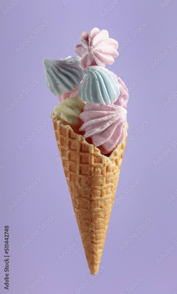 Meringue in a waffle cone. Meringue in a waffle cone.