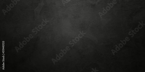 Dark black grunge textured concrete backdrop background. Panorama dark grey black slate background or texture. Vector black concrete texture. Stone wall background.