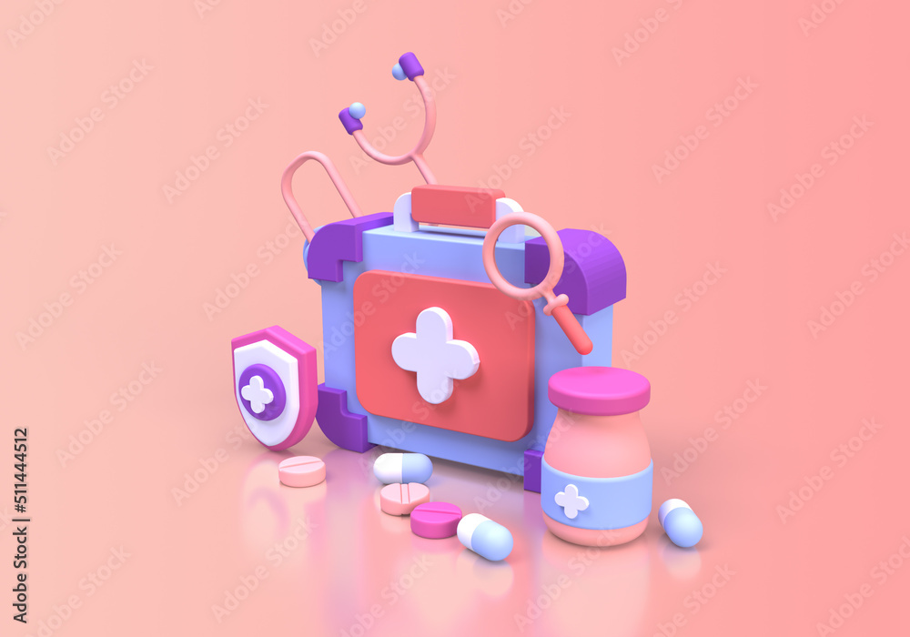 Fototapeta premium first aid kit concept illustration Landing page template for background